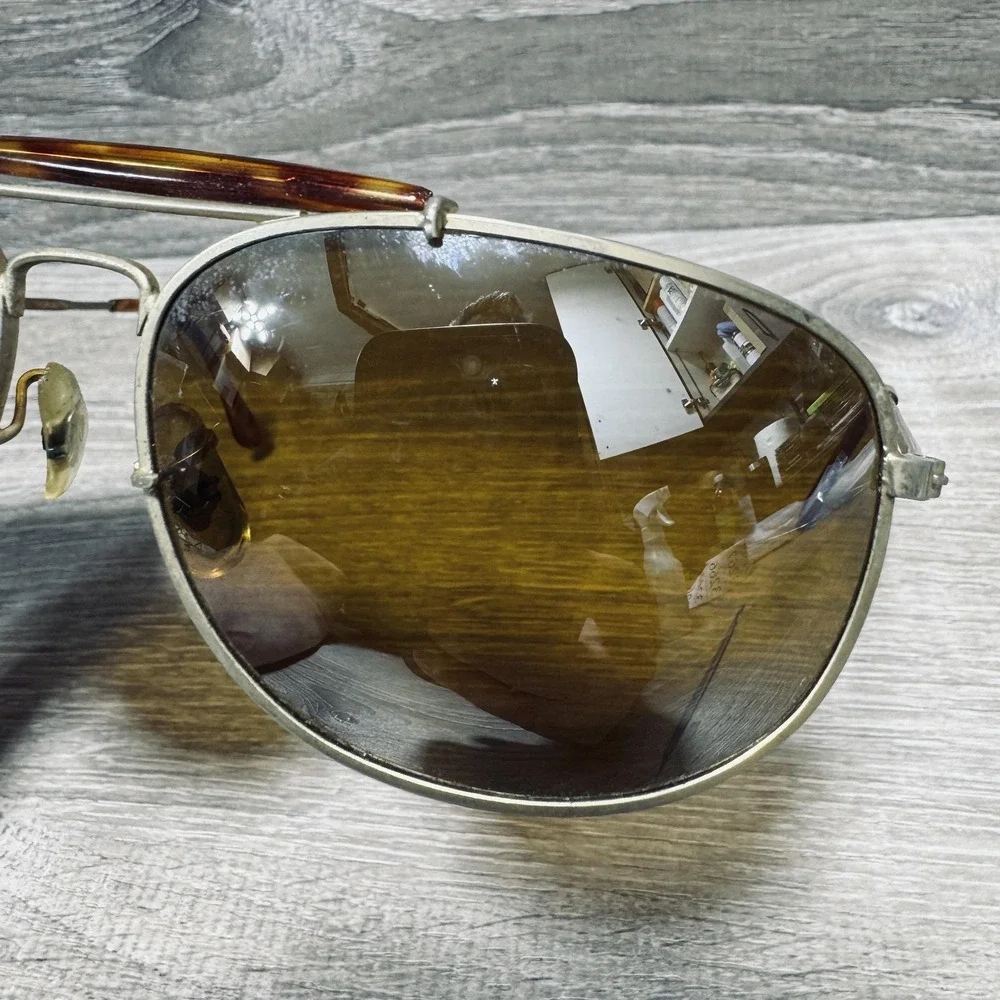 Sunglasses Mens Silver‎ Yellow Aviator Tortoise Top Bar Gradient Lens Metal